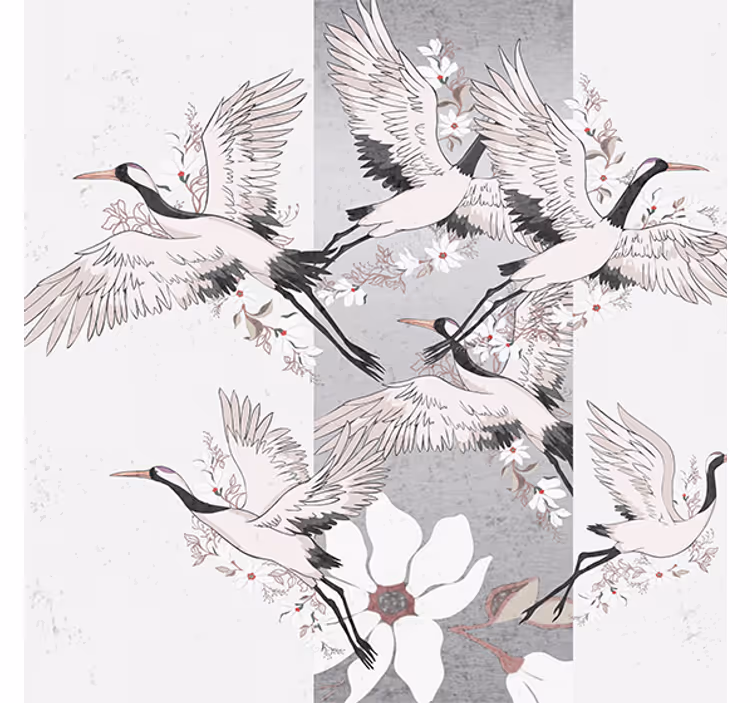 Living room blind with artistic oriental birds stripe - TenStickers