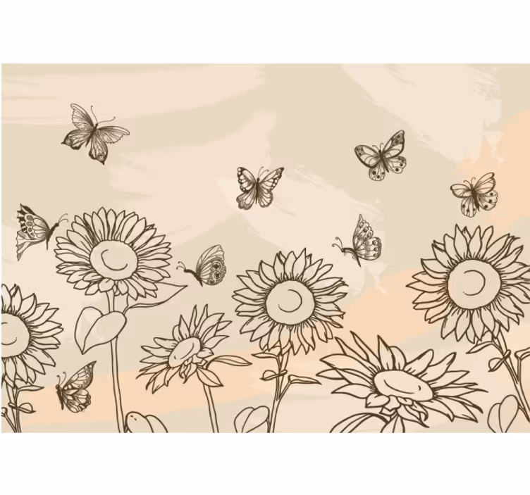 Blind beige sunflowers and butterflies beige - TenStickers