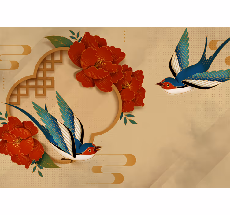 Blind beige birds and flowers 3d design - TenStickers