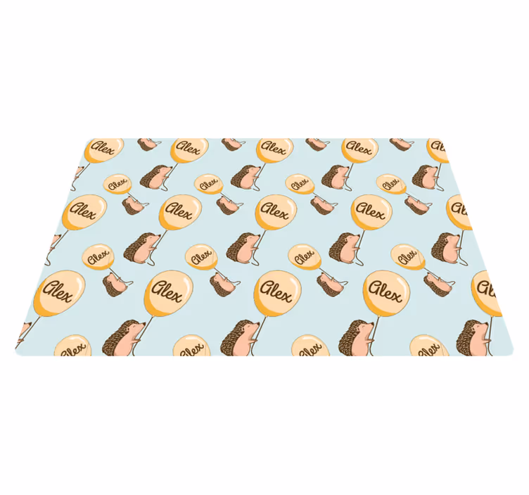 Hedgehog with balloons with name children placemats - TenStickers