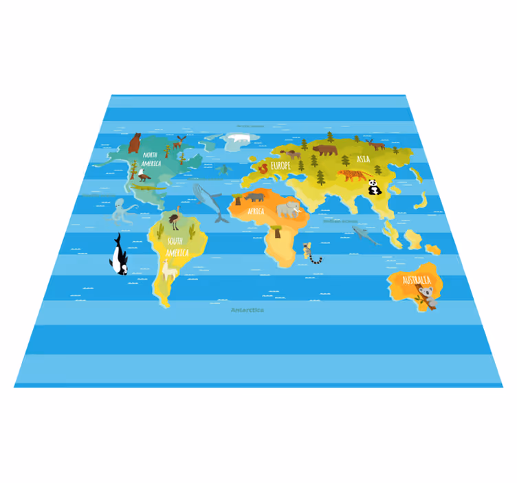 Typical animals in the continents world map rug - TenStickers