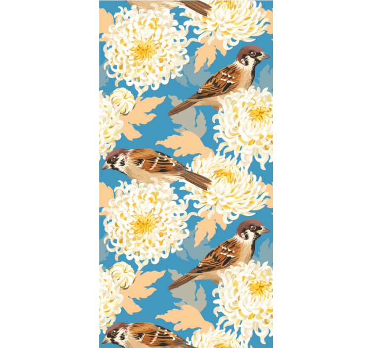 Colorful flowers and sparrows animals blind - TenStickers