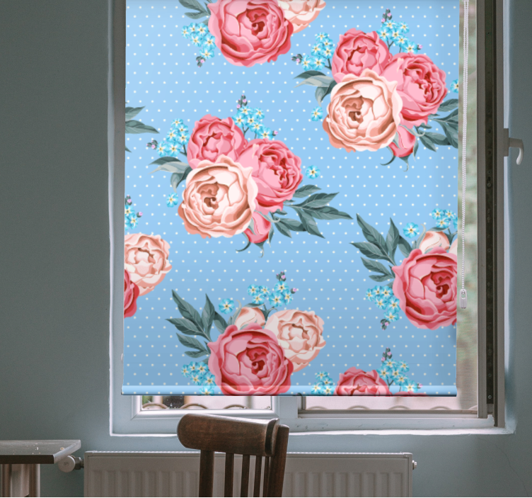 Blue blooming pink roses floral roller blind - TenStickers