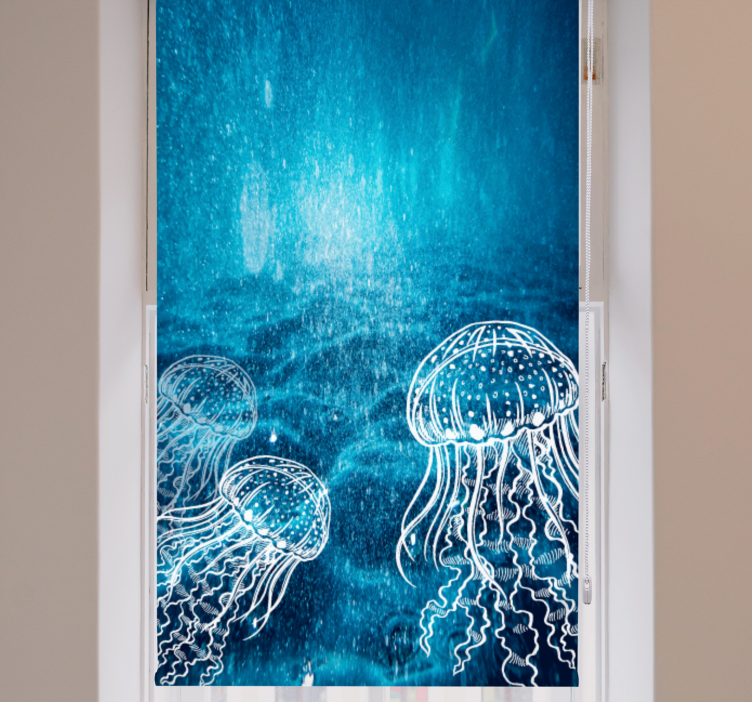 Blue and white jellyfish Bathroom blind - TenStickers