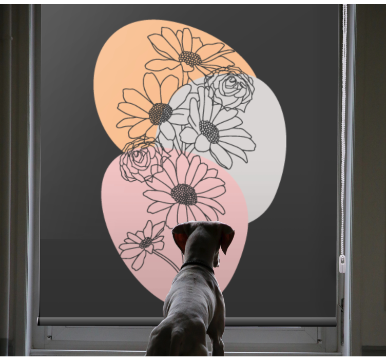 Bouquet sunflowers roses line art Flower blind - TenStickers