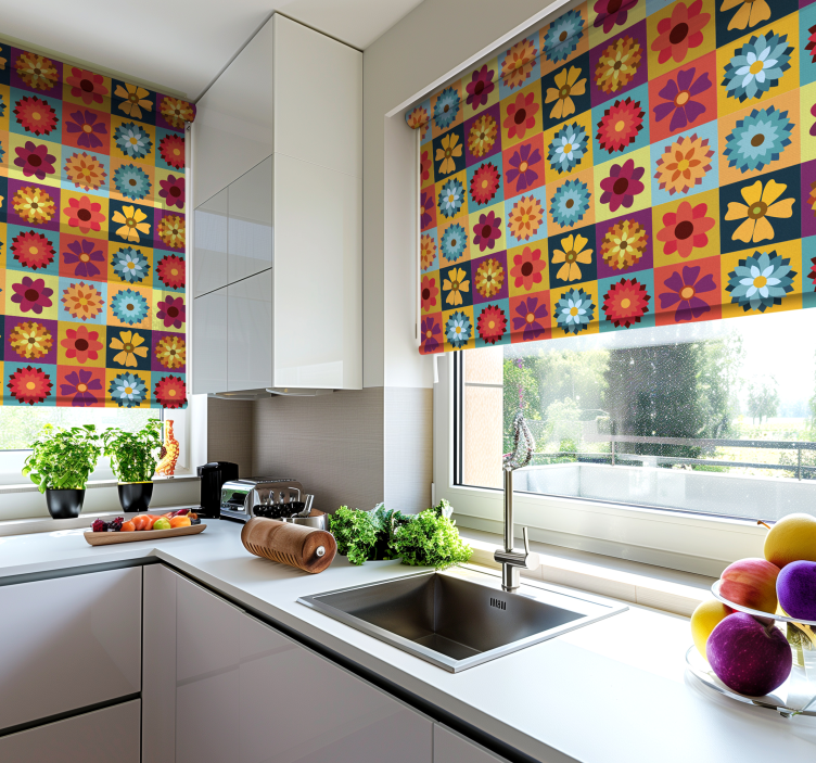 colored flowers tiles Kitchen blind - TenStickers