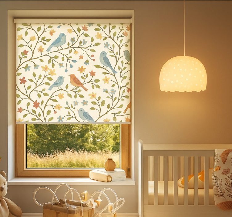 Colorful bird-and-branch living room blind - TenStickers