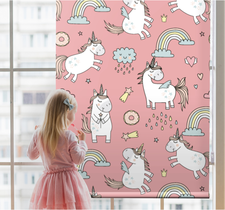 Cute unicorns and over pink Blind painting - TenStickers
