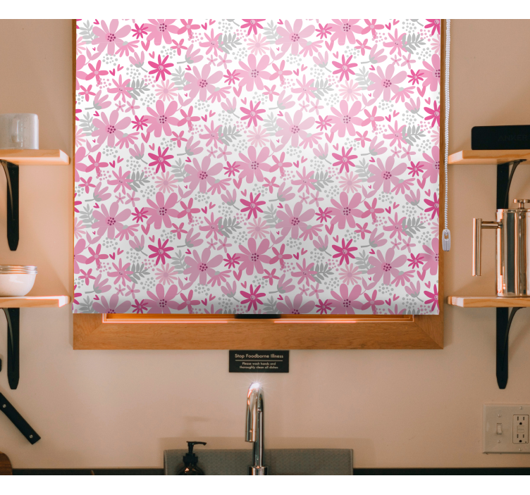 Pink flowers pattern blind kitchen - TenStickers