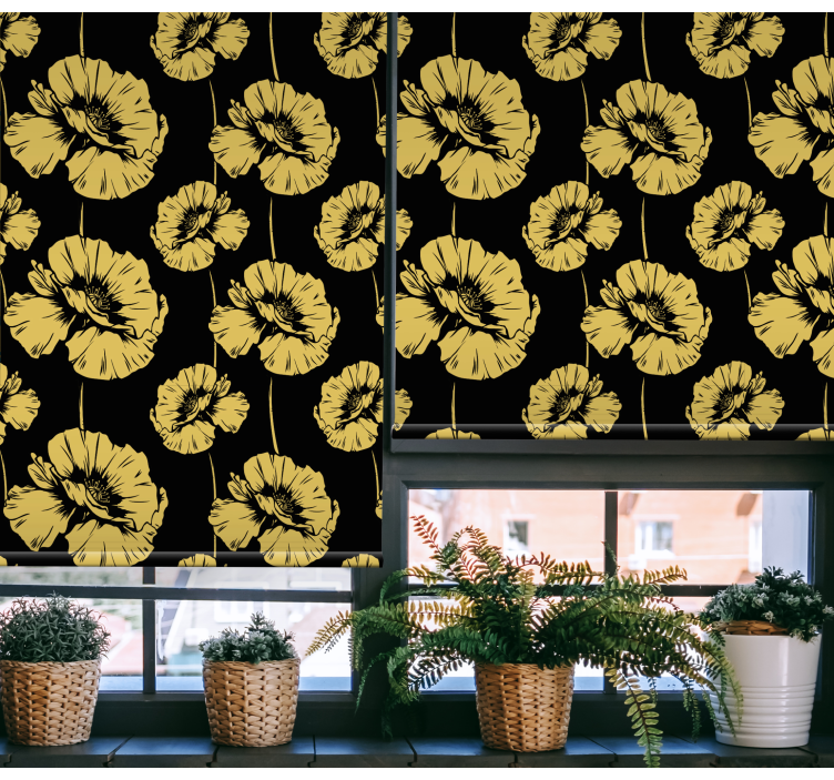 Floral roller blind in yellow and black design - TenStickers