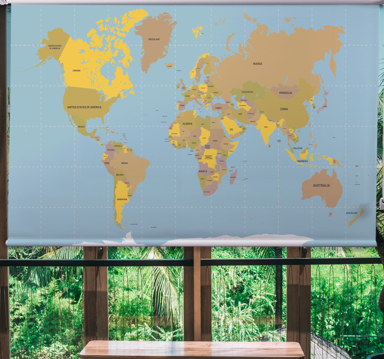 Political Beige world map roller blind - TenStickers