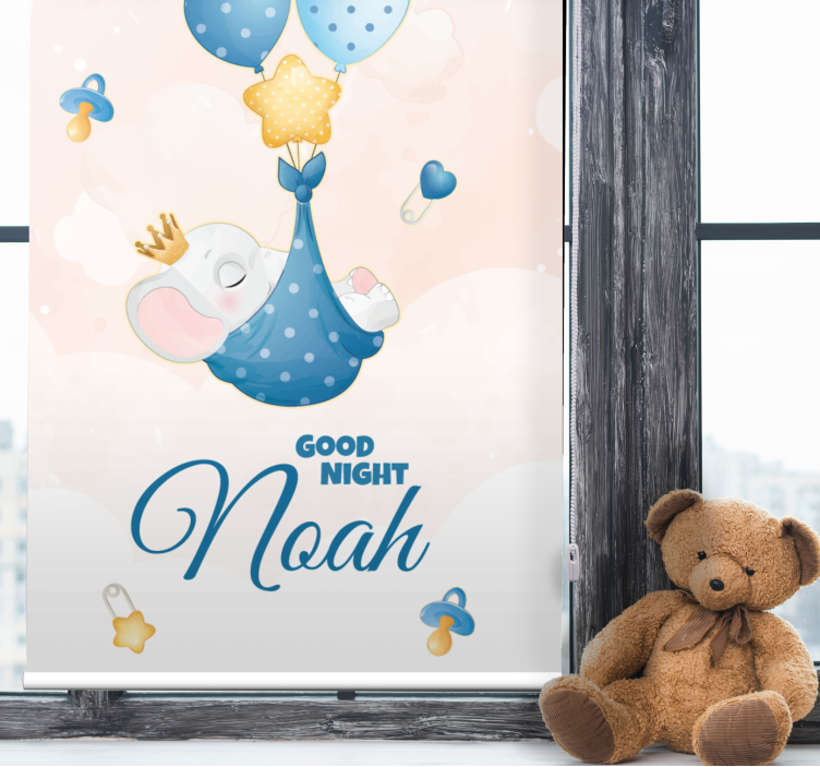 Good night elephant with name nursery roller blind - TenStickers