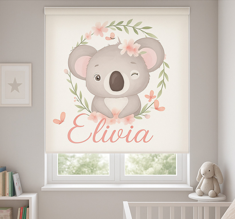 Koala with name customised roller blind - TenStickers