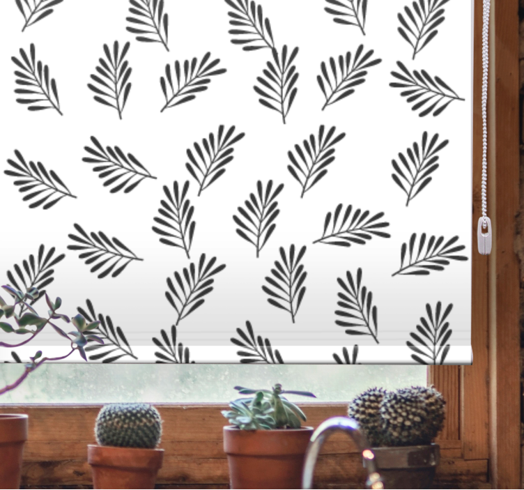 Leafy black and white motif blind flowers and plants - TenStickers