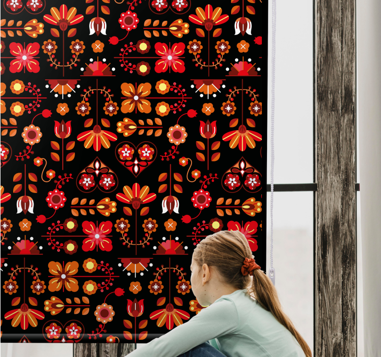Orange folk art floral roller blind - TenStickers