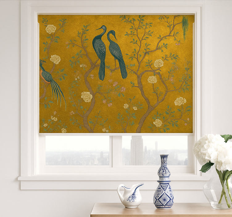 Ornate golden Chinoiserie living room blind - TenStickers