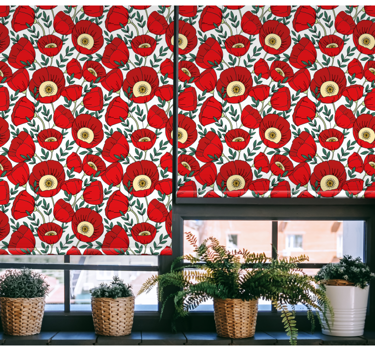 Red puppies pattern blind flowers and plants - TenStickers