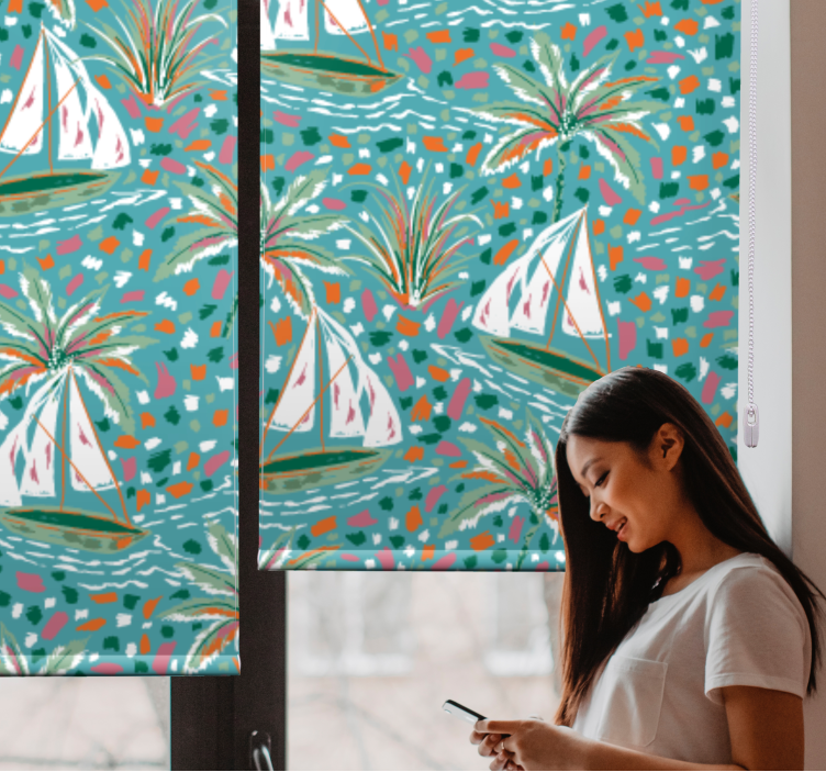 Sailing Boats and Palms floral roller blind - TenStickers