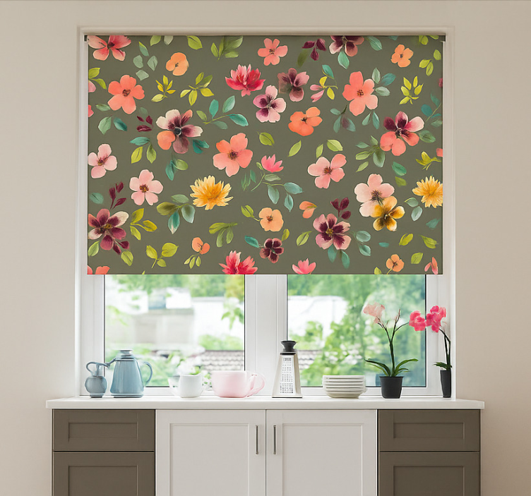 Vibrant Watercolor flowers blind kitchen - TenStickers