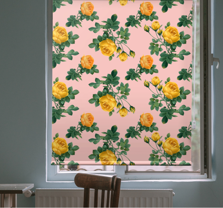 Yellow roses pattern dining room blind - TenStickers