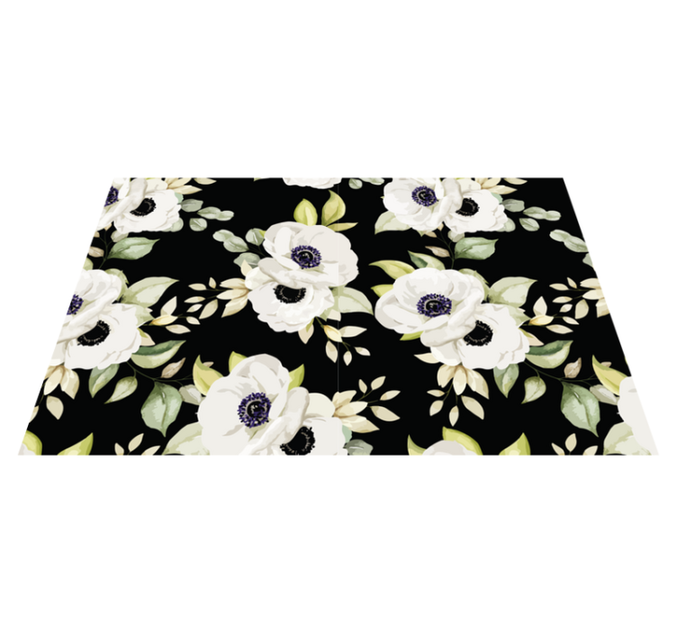 Cute white flowers black background placemats - TenStickers