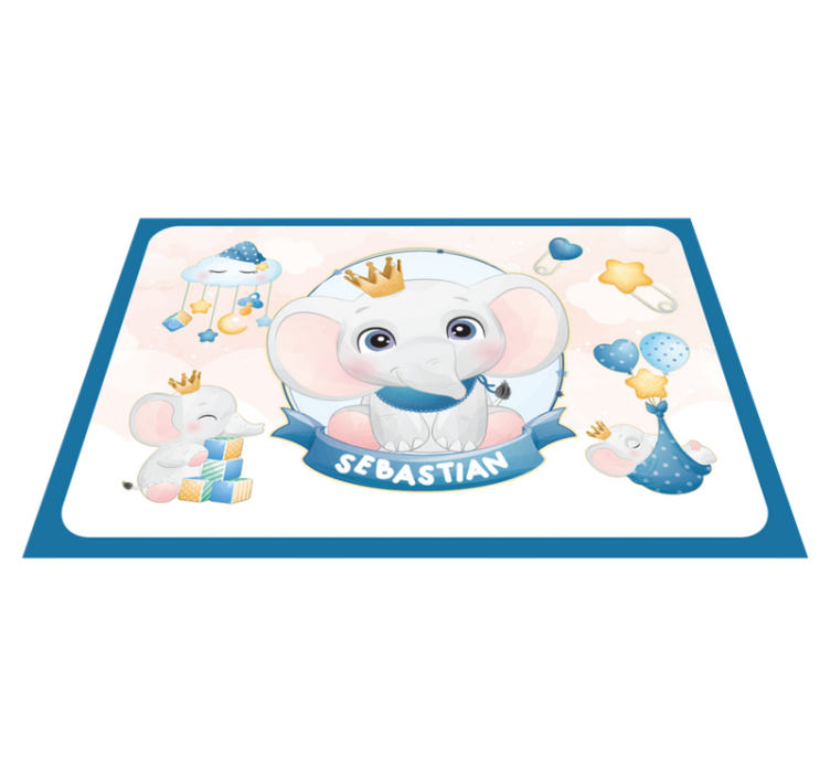 Cute elephant boy with name children placemats - TenStickers