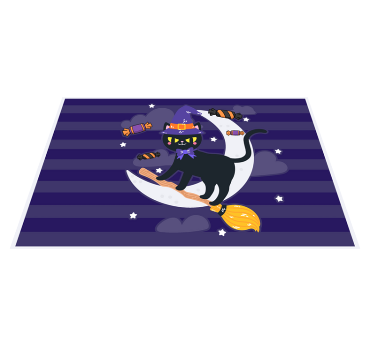 Halloween placemats witchy cat on a broom - TenStickers