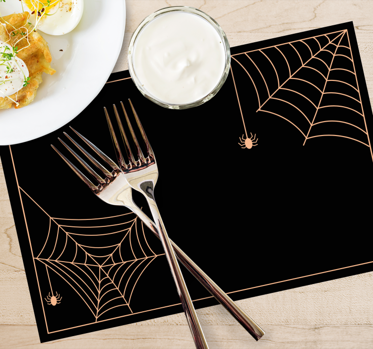 Classic spider web on black background placemat - TenStickers