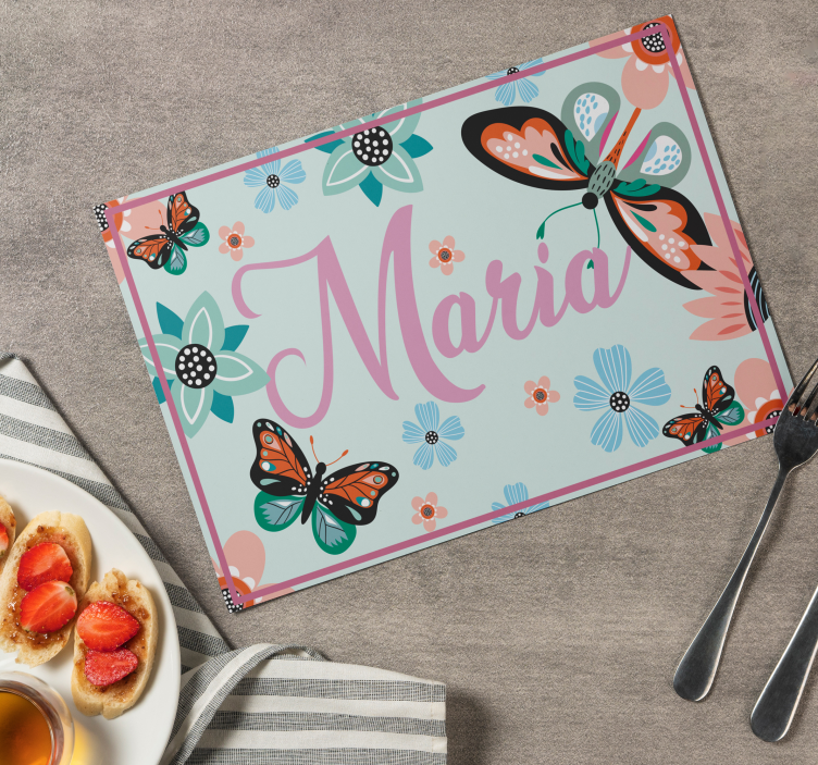 flower and butterflies with name rectangular placemats - TenStickers