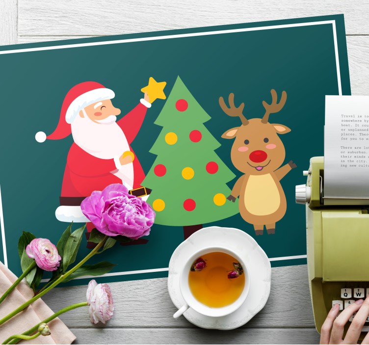 Happy Santa and Reindeer Christmas placemats - TenStickers