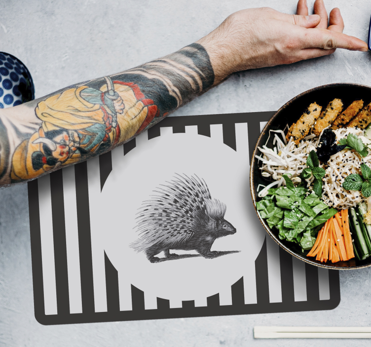 Porcupine art black and white trendy placemats - TenStickers