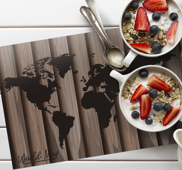 Wooden pattern with world map placemats - TenStickers