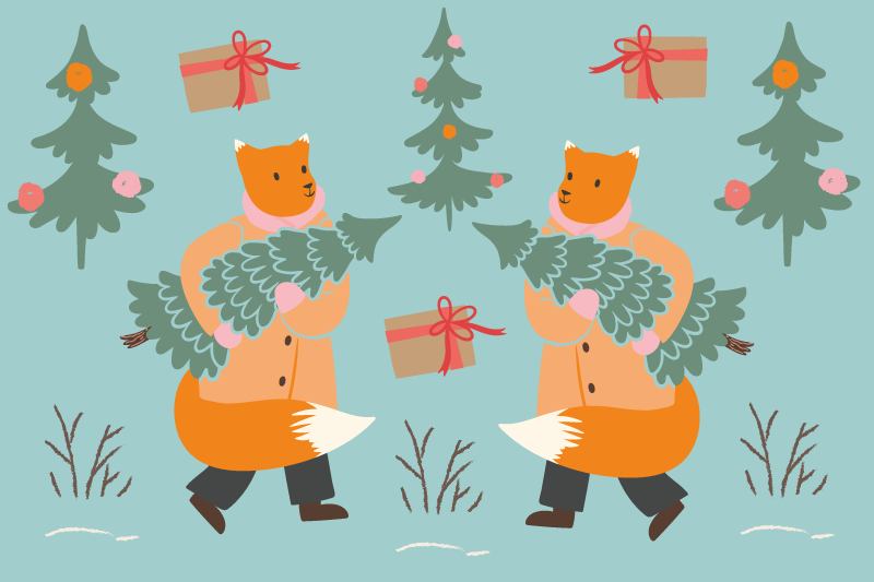 Christmas placemats festive fox with tree - TenStickers