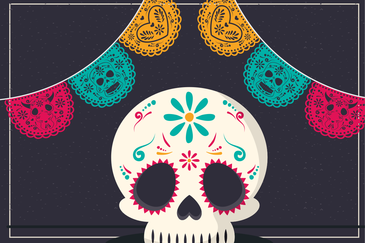 Halloween placemats with colorful skull banner - TenStickers