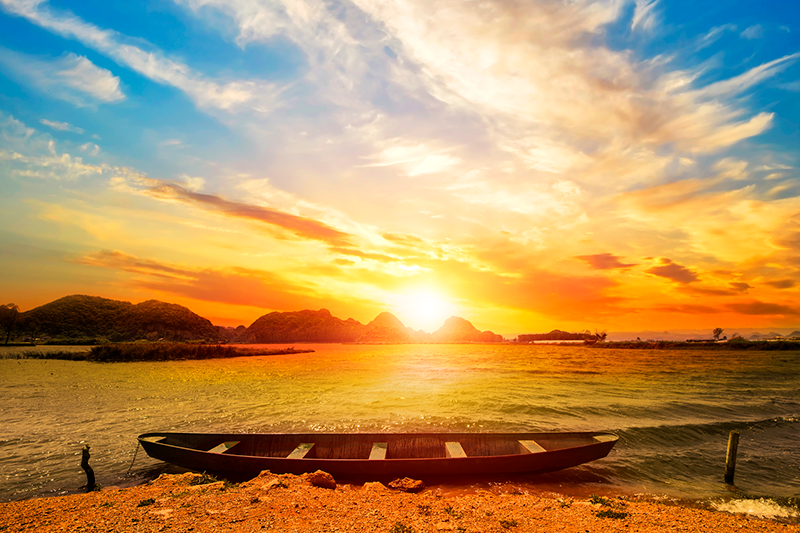 Modern placemats sunset over river design - TenStickers