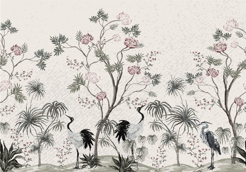 Children placemats cranes among blossoms - TenStickers