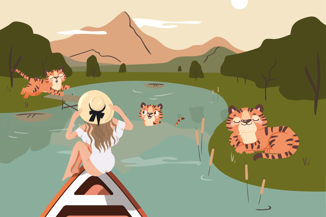 Children placemats playful tigers scene - TenStickers