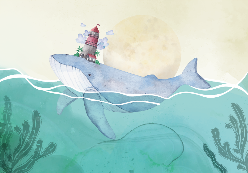 Children placemat whale with lighthouse design - TenStickers