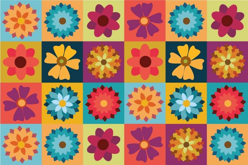 colored flower tiles modern placemats - TenStickers