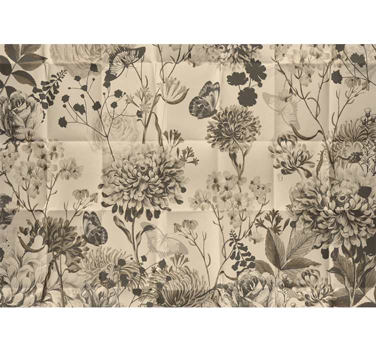 Beige floral design wall mural master bedroom - TenStickers