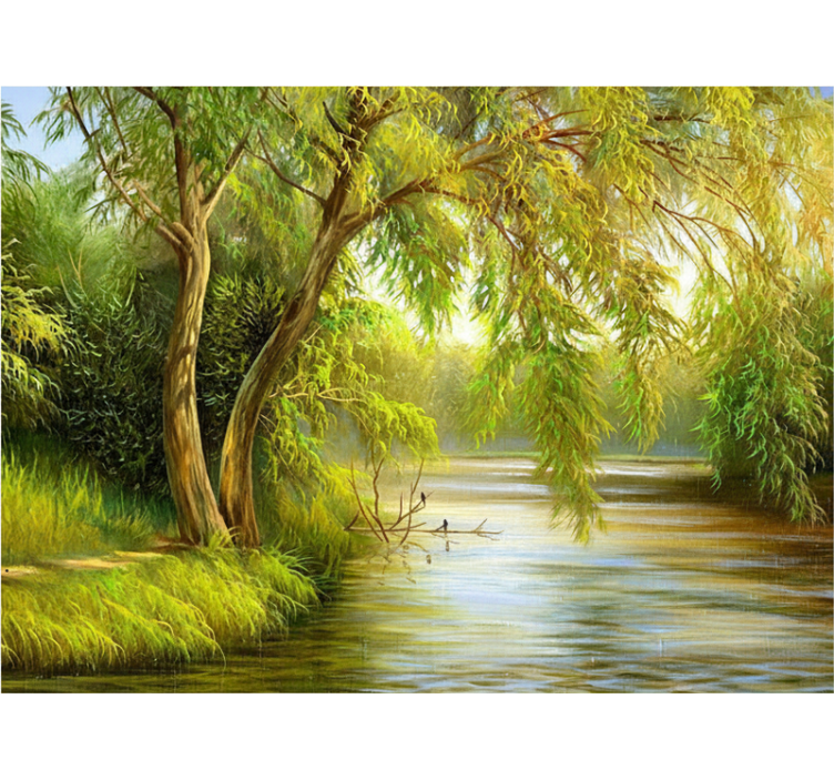 Forest wall mural serene river willow - TenStickers