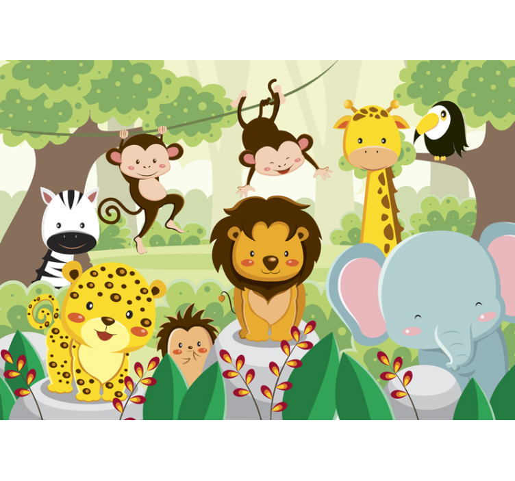 Wild Animals in Jungle Kids Animal Wall Mural - TenStickers