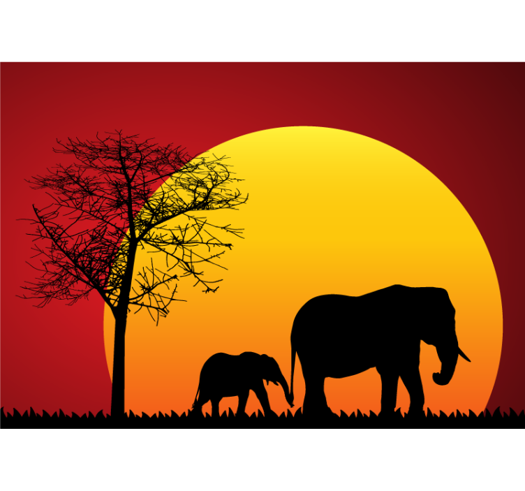 Elephants during Dusk animals wall mural - TenStickers