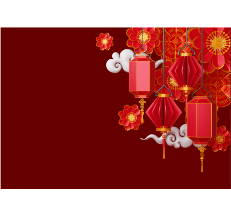 Lanterns and Flowers wall mural buddha - TenStickers