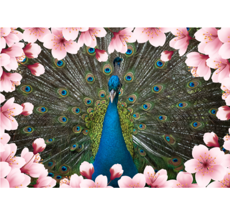 Animal peacocks 3D with flowers 3D Wall Mural - TenStickers