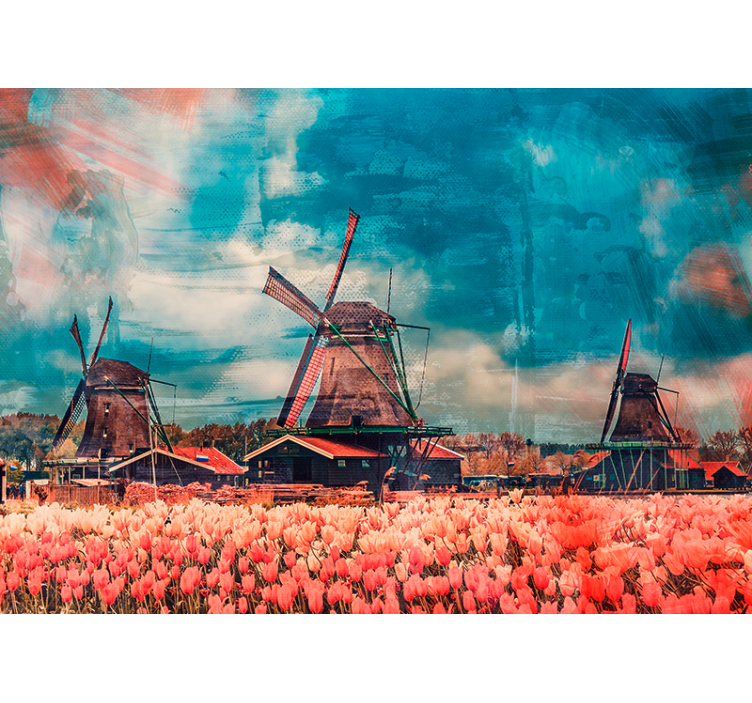 Tulip Fields and Windmills city wall mural - TenStickers