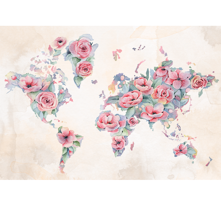 Floral World Map flower wall mural - TenStickers