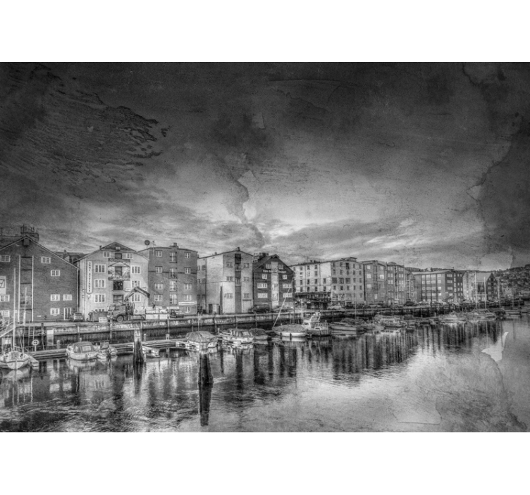 Black and White Harbor city wall mural - TenStickers