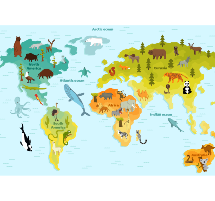 World map wallpaper animal global exploration - TenStickers