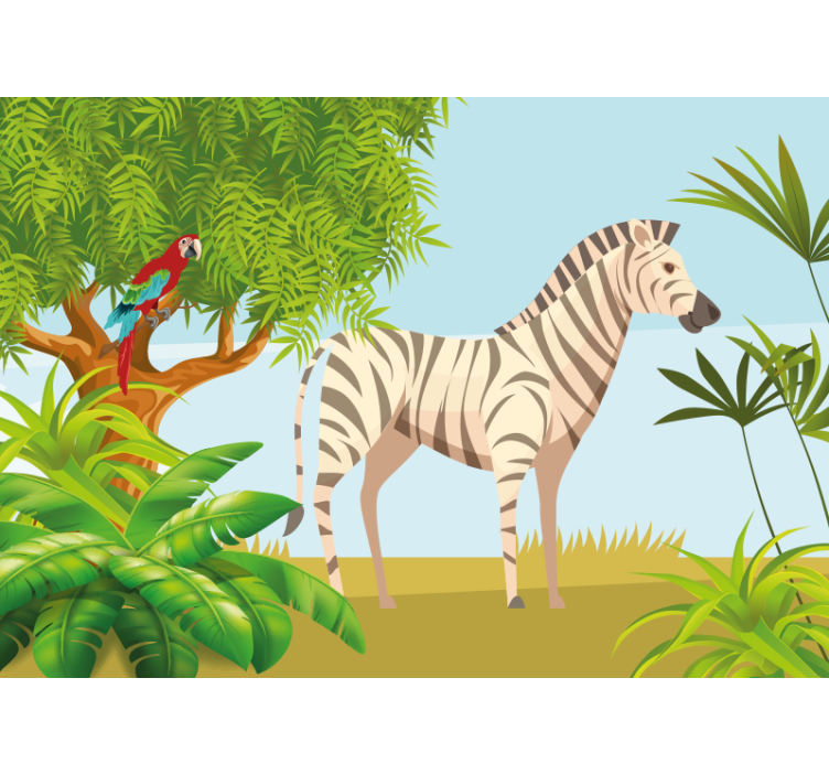 Animals wall mural zebra and parrot scene - TenStickers